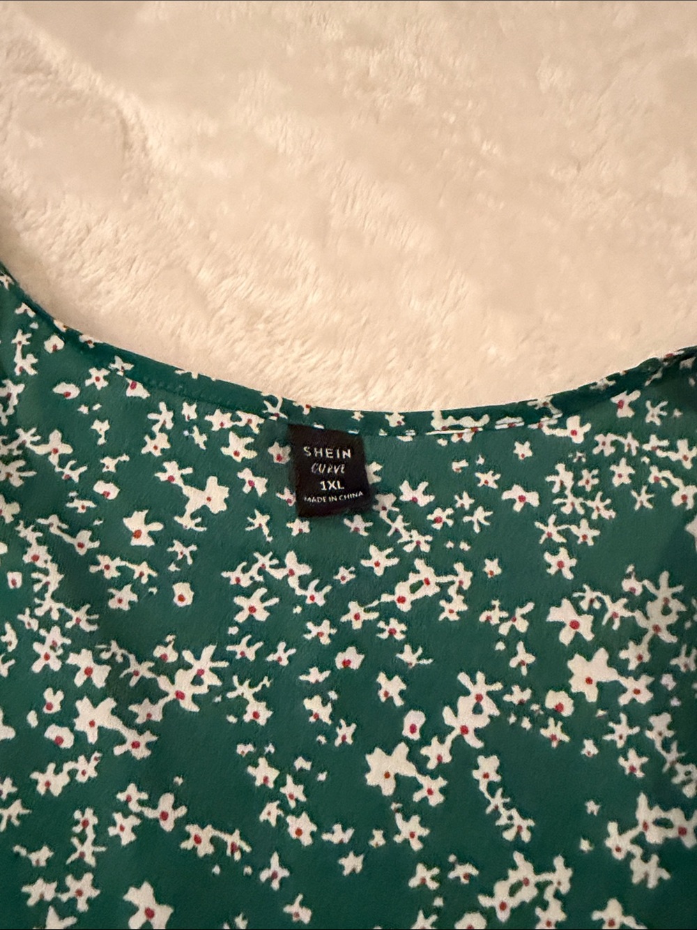 SHEIN Green Floral Midi Dress with White & Red Blossoms